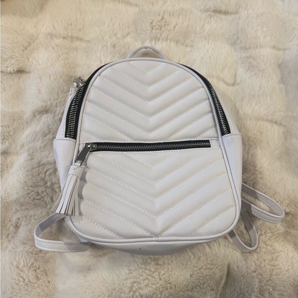 Juicy Couture White Quilted Backpack with Chevron Design